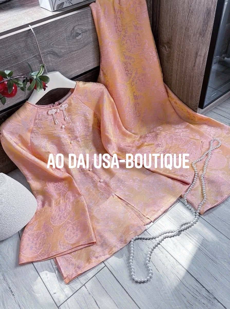 Ao Ba Ba Set: Modern Vietnamese Phap Phuc with Pants/Soft peach tone with a warm glow Color/ Tam Ong ThoDoi/G347