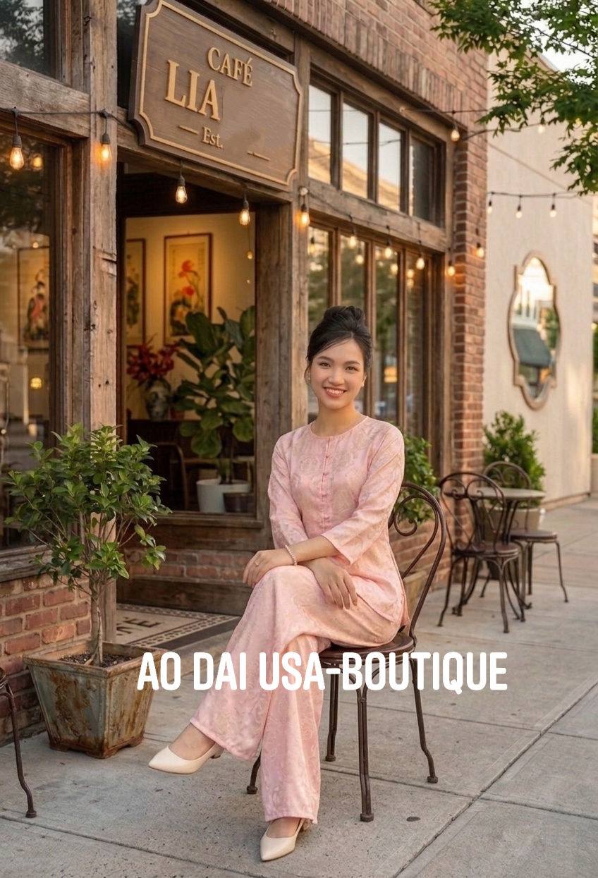 Ao Ba Ba Set: Modern Vietnamese Phap Phuc with Pants/ Pink Color Tam Ong Tho Doi/G338