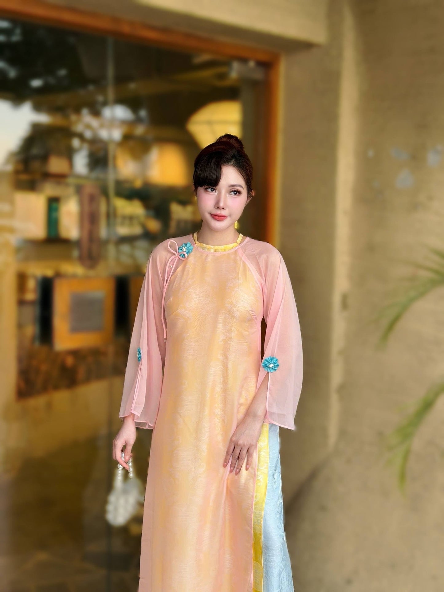 NHU YEN Ao Dai set with a bodice-style top and an outer chiffon layer/ CT287