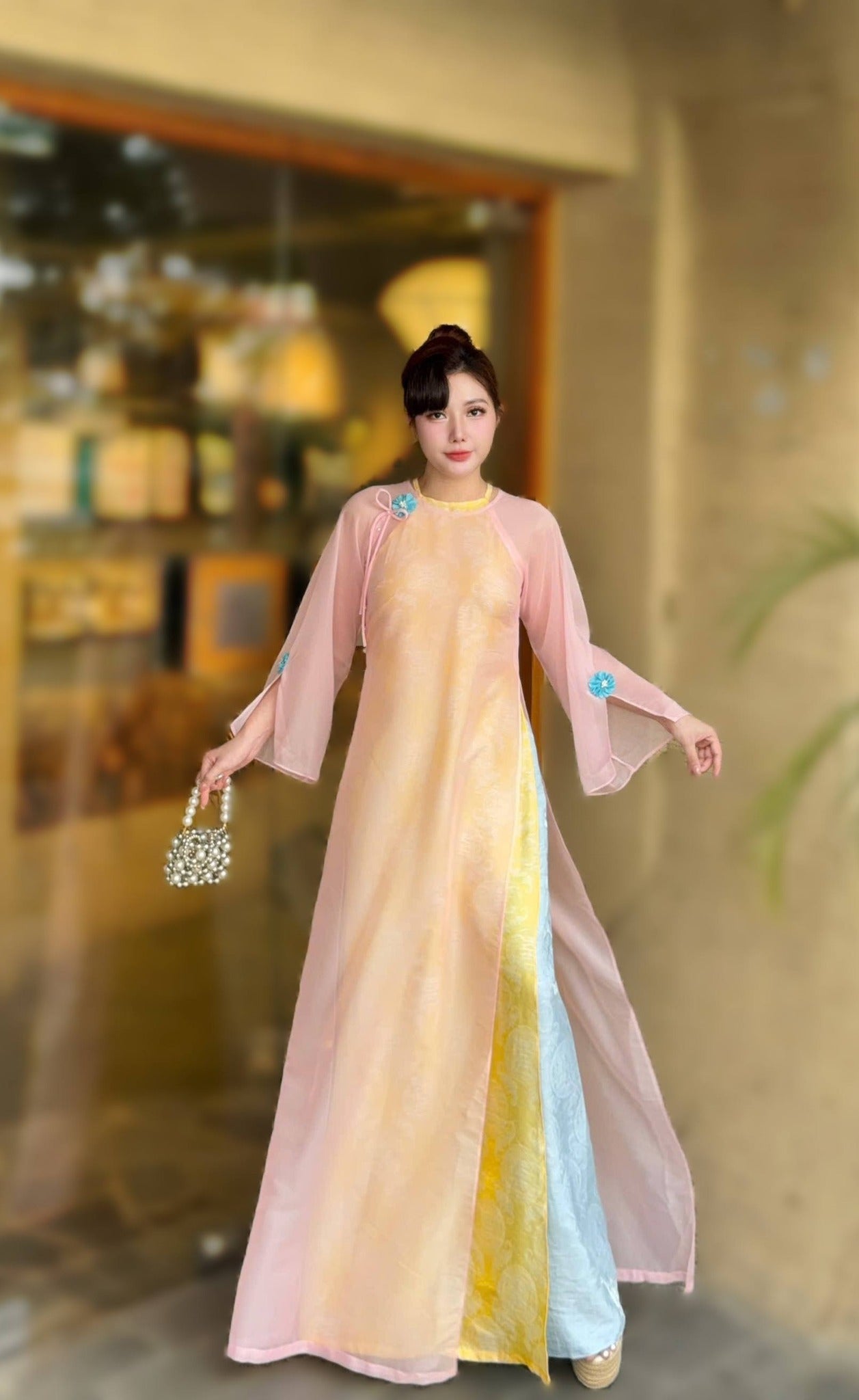 NHU YEN Ao Dai set with a bodice-style top and an outer chiffon layer/ CT287