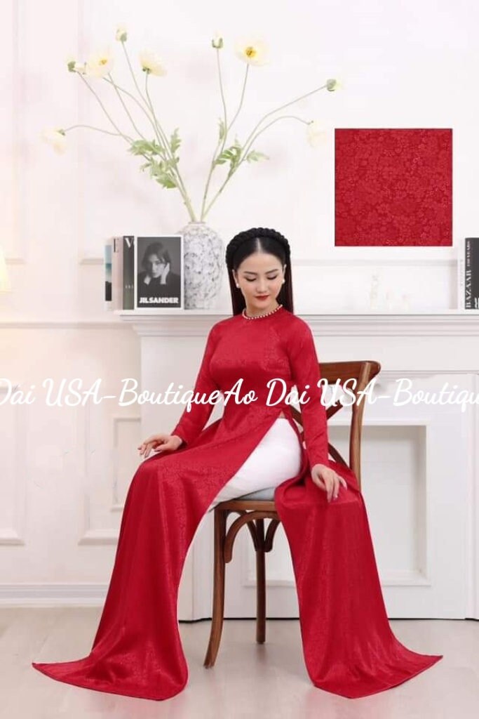 Top Only- Ao Dai Lua Tra Mi Dark red Color.TT106
