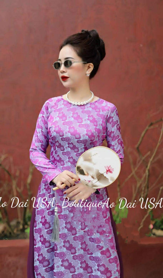 Ao dai for women gam Thai Tuan Purple Color -No pants/ TT100