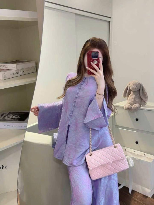 Ao Ba Ba Set Purple Color/Modern Vietnamese Phap Phuc with Pants/ B247