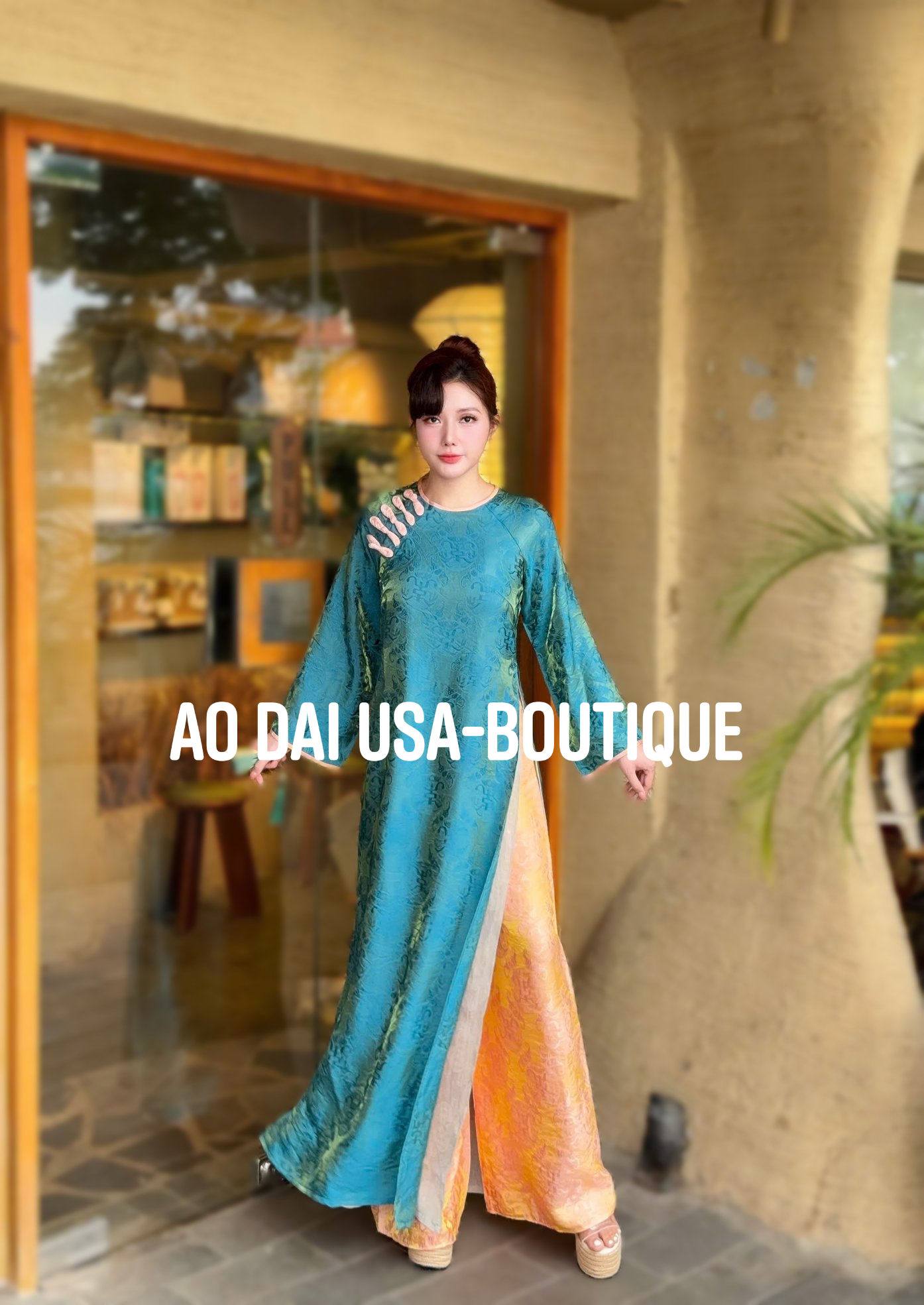 TUNG VAN Set Ao Dai Lua To Tam Tencel Long Phung/ CT297