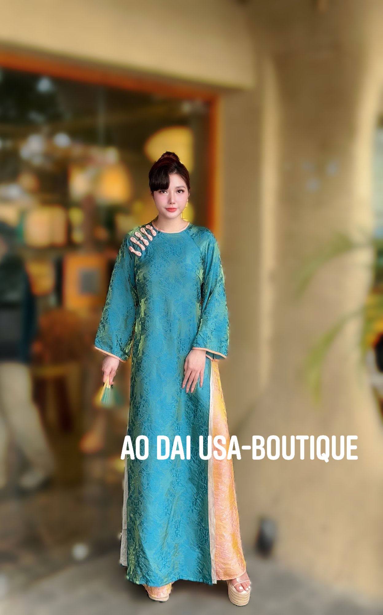 TUNG VAN Set Ao Dai Lua To Tam Tencel Long Phung/ CT297
