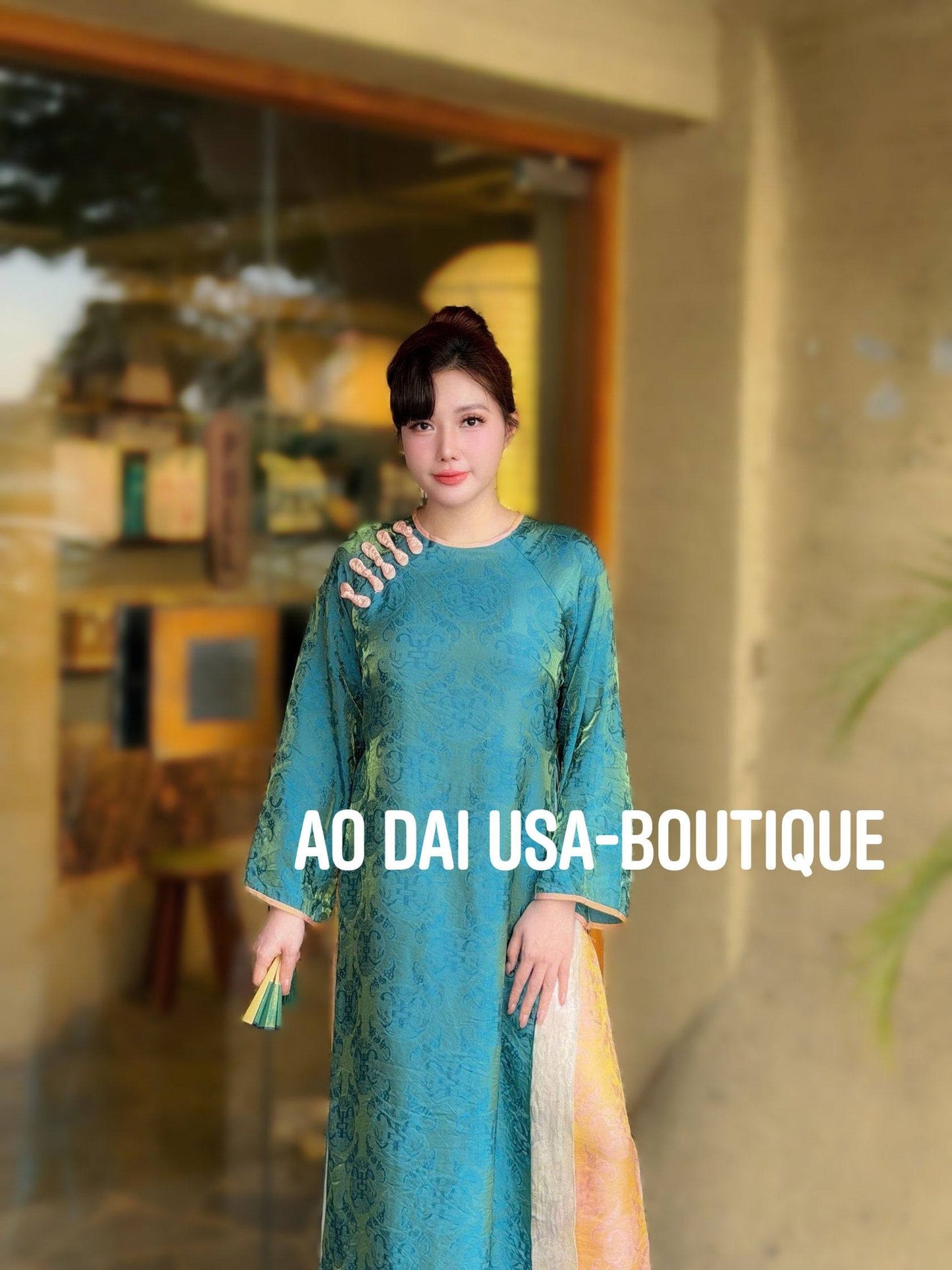 TUNG VAN Set Ao Dai Lua To Tam Tencel Long Phung/ CT297