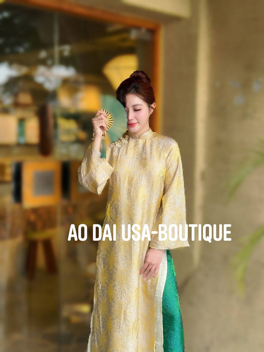 NGOC MAI Set Ao Dai Mustard Yellow With Green Pants/ CT289