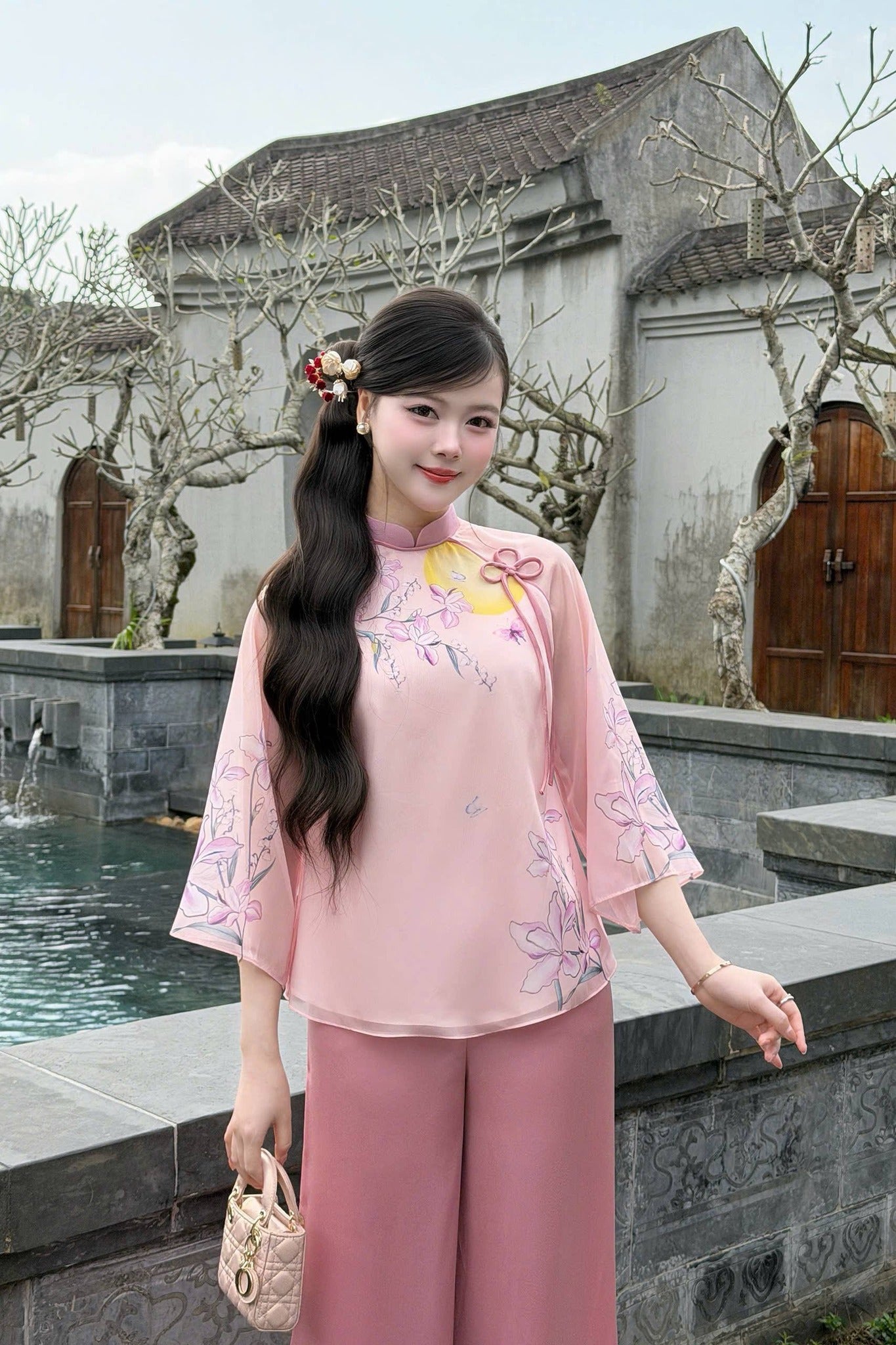 Ao Ba Ba Set: Modern Vietnamese Phap Phuc with Pants B270
