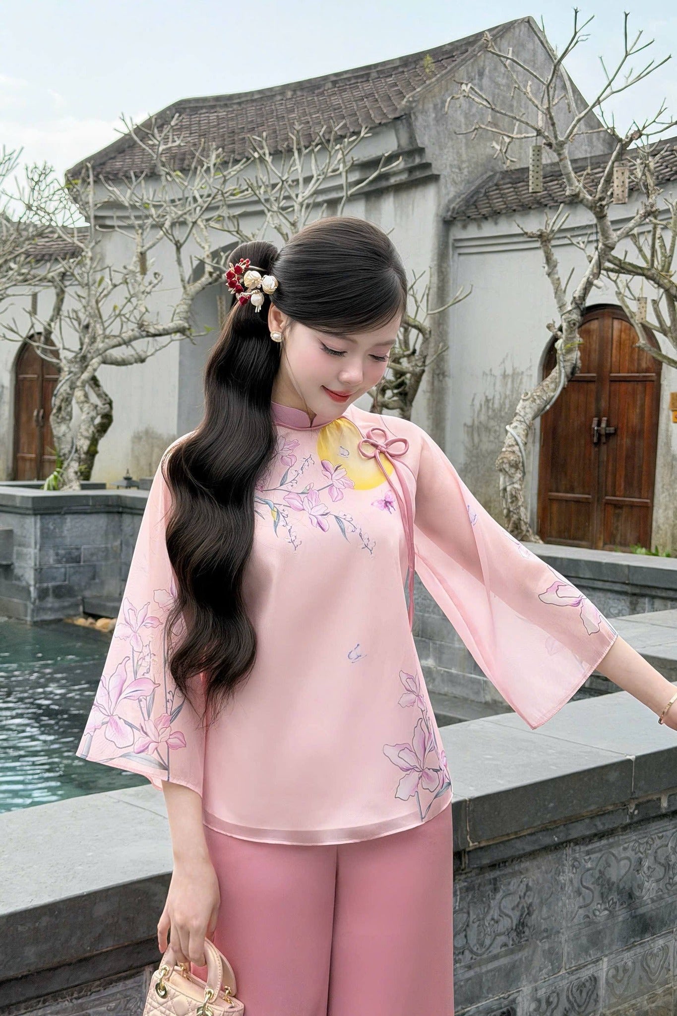 Ao Ba Ba Set: Modern Vietnamese Phap Phuc with Pants B270