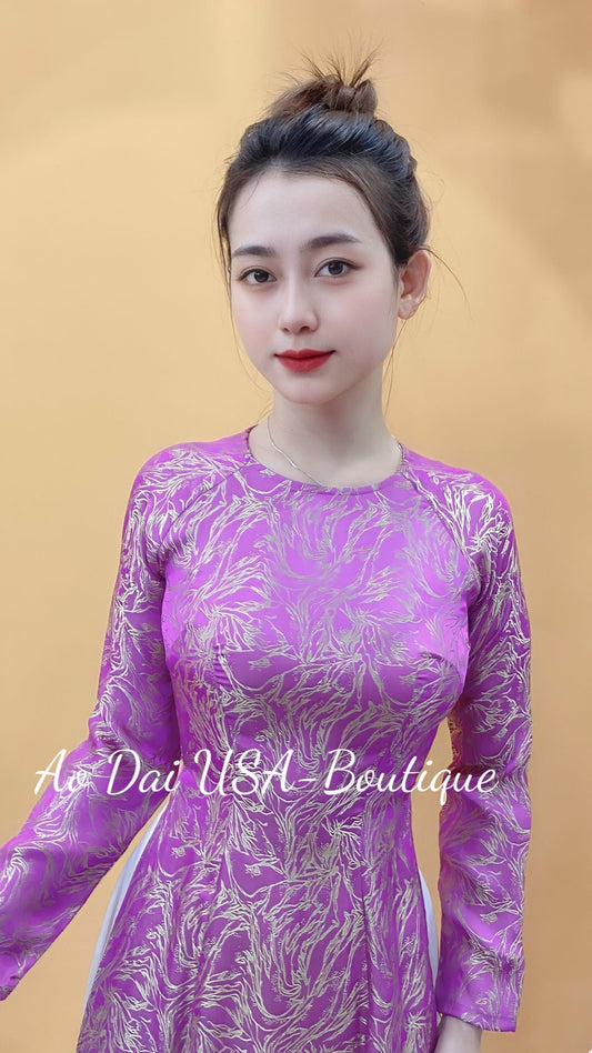 Top Only- Thai tuan silk Pink and silver color- TT78
