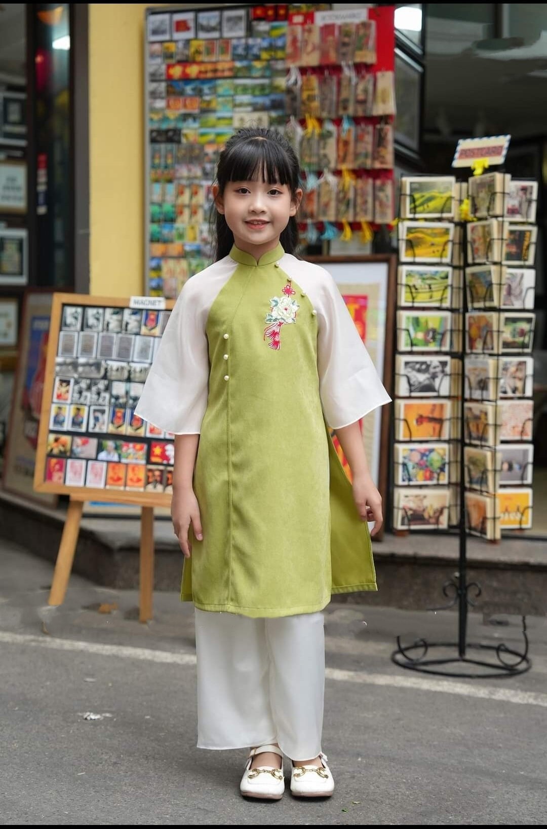 Set Ao Dai Matching Family Avocado embroidery B268