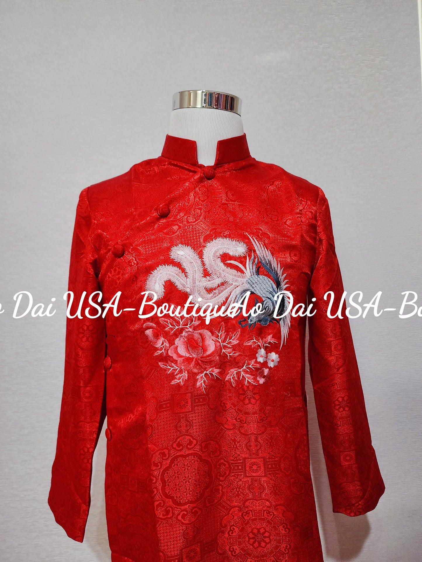 Ao Dai For Men Red Embroidered B216