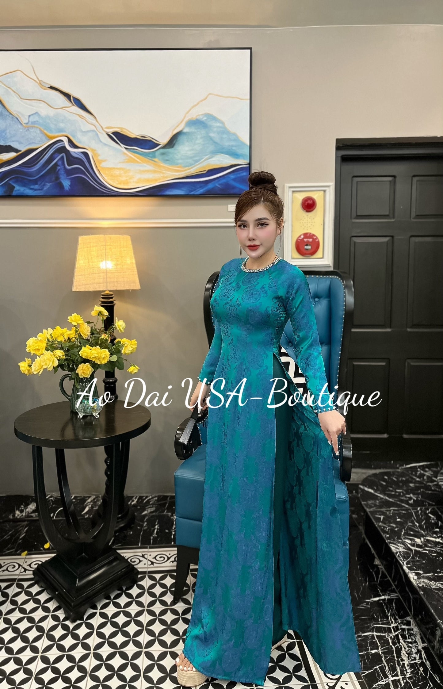 Set Ao Dai lụa Tơ tằm Tho Dơi Thái Tuấn- Pants included-TT86