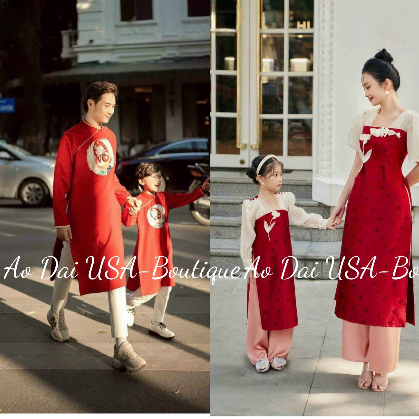 Set Ao Dai Cach Tan matching mom and girls- Pants included B284