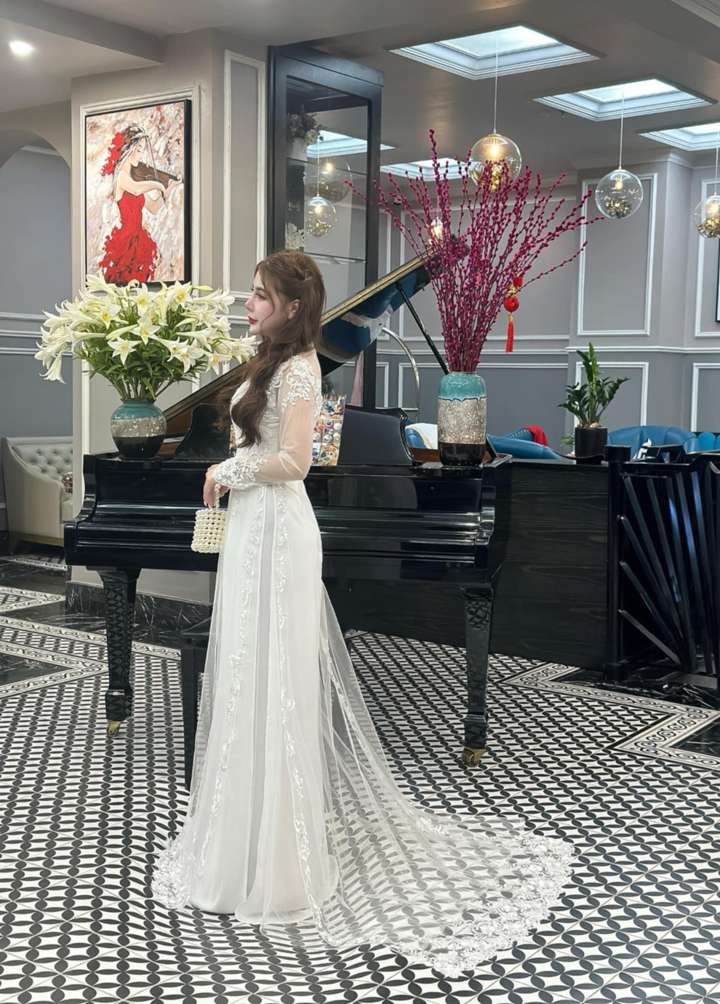 Set Ao Dai Triple layers Design with Crystal B404
