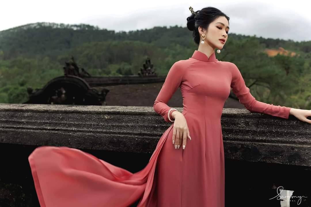 Brick Dark Color Double layers chiffon Ao Dai Set/Pre-made Vietnamese Long Dress/Plain color with pants/ Traditional Vietnamese Outfit/B102