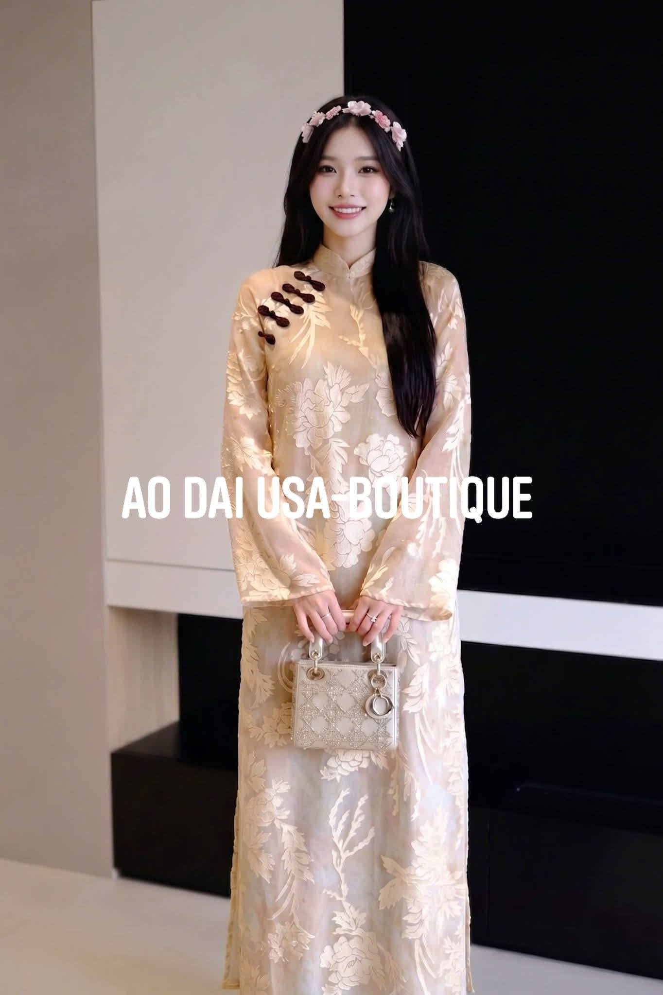 MOC NHIEN Set Ao Dai Lụa Tô Châu/ Red pants included/TT291