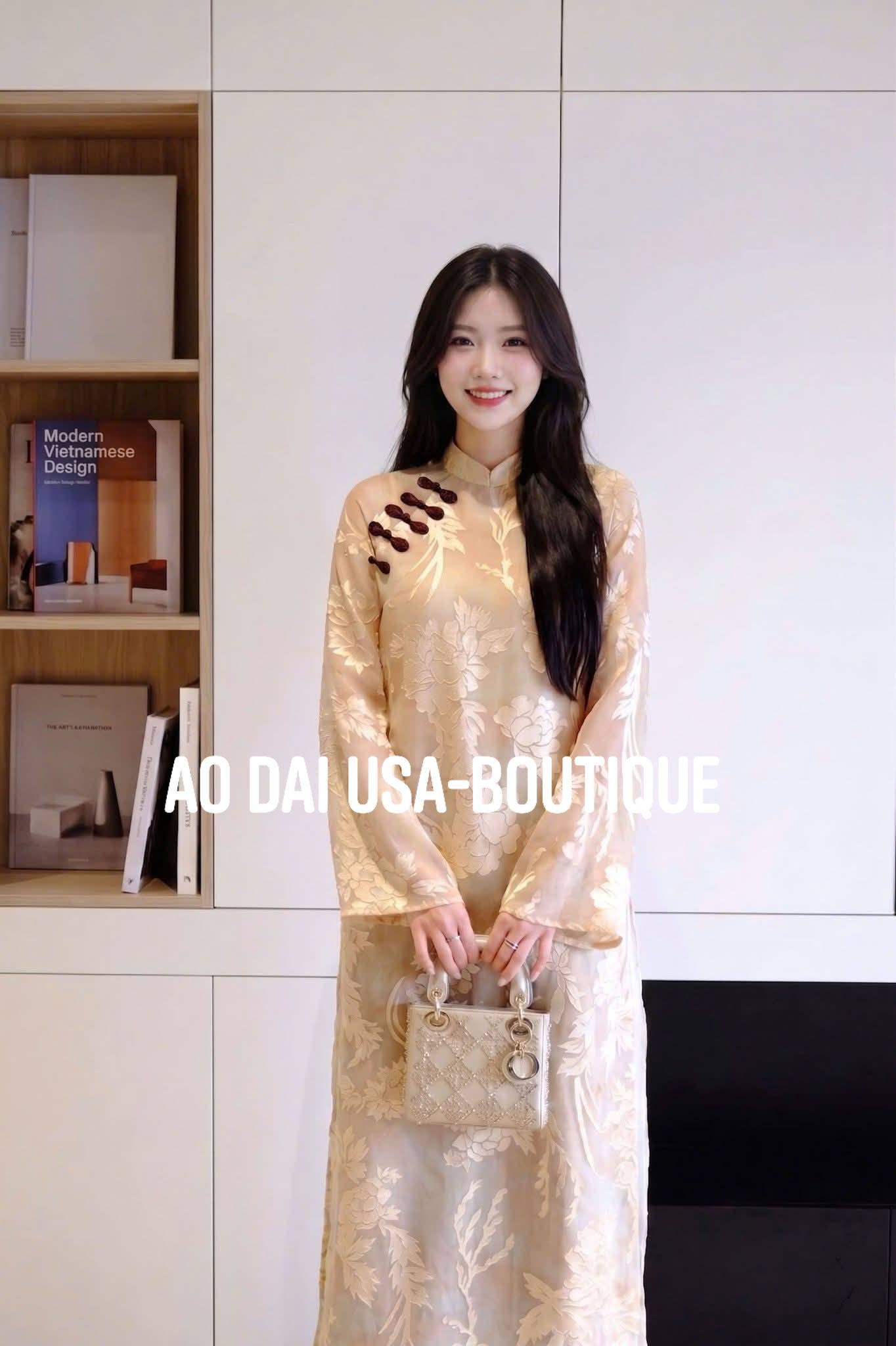 MOC NHIEN Set Ao Dai Lụa Tô Châu/ Red pants included/TT291
