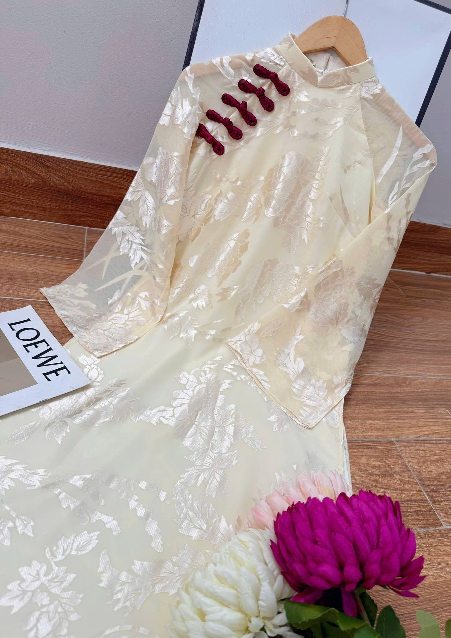 MOC NHIEN Set Ao Dai Lụa Tô Châu/ Red pants included/TT291