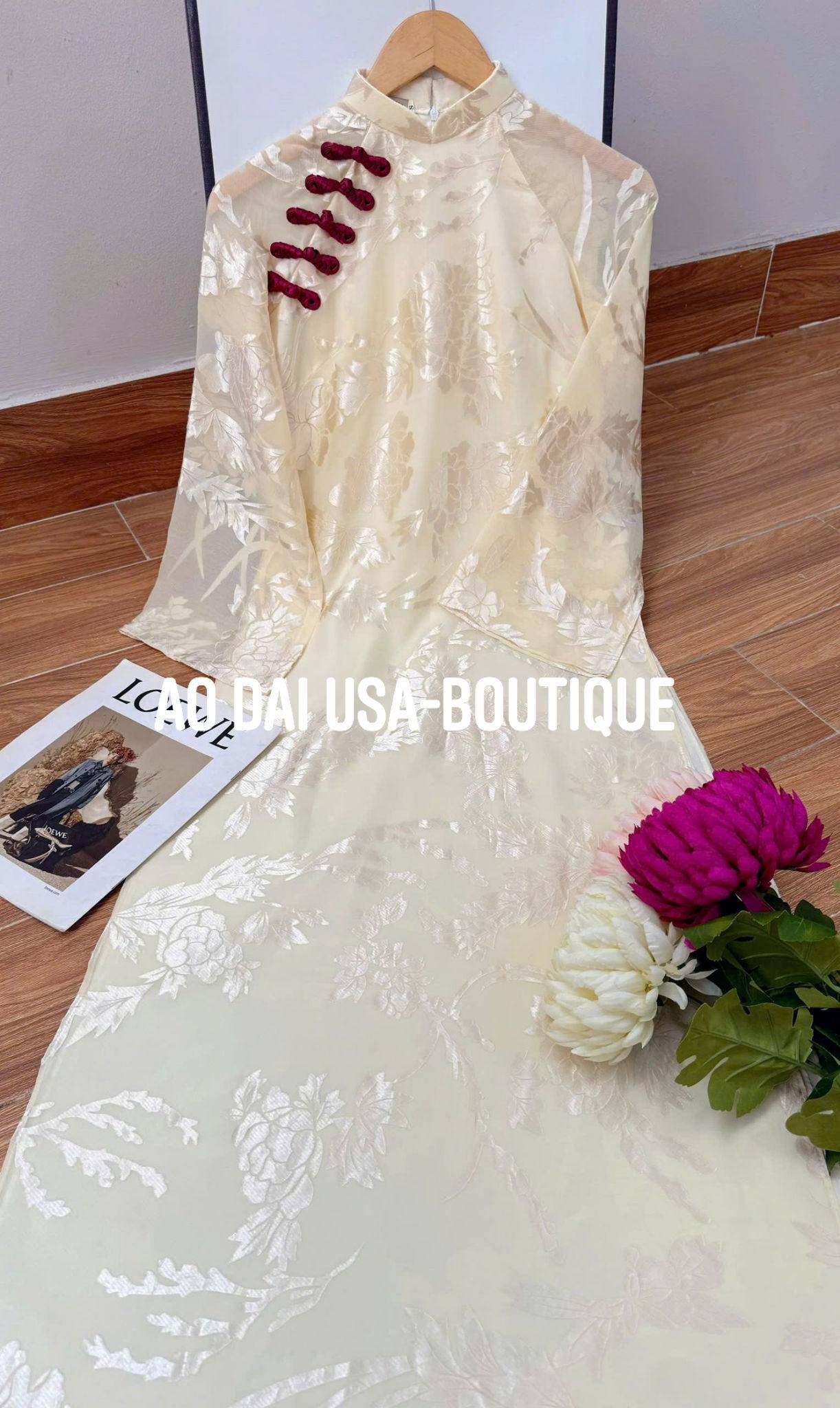 MOC NHIEN Set Ao Dai Lụa Tô Châu/ Red pants included/TT291