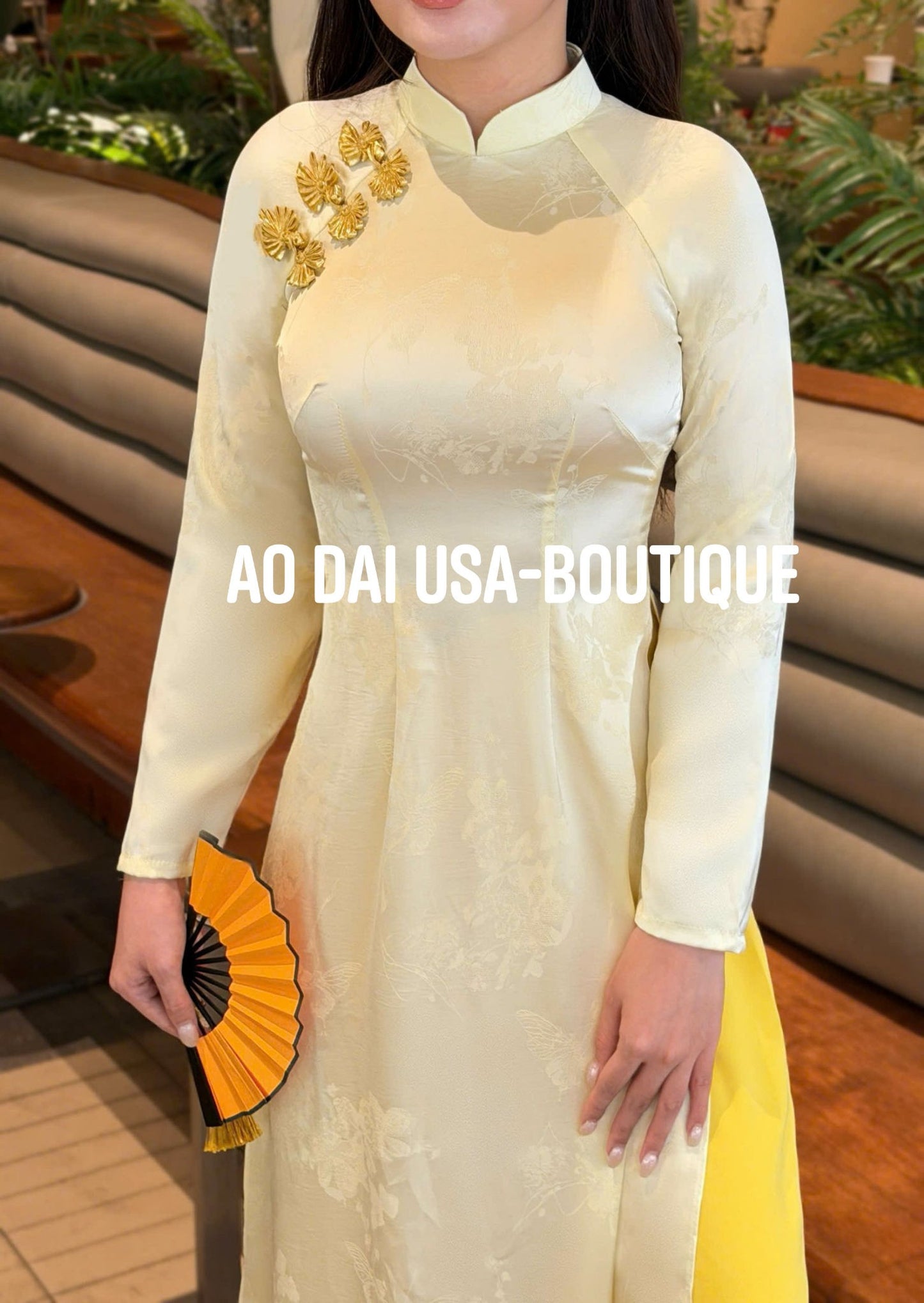 DIEC PHI Ao Dai Lua To Tam Tuyet Lien Light Yellow Color/TT19
