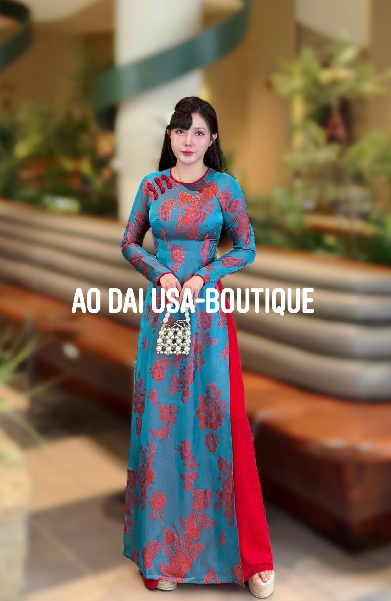 BICH NHU Ao Dai Lua To Tam Van Nam with Red Pants /Loose Style Design Set Ao Dai for Women/ TT81