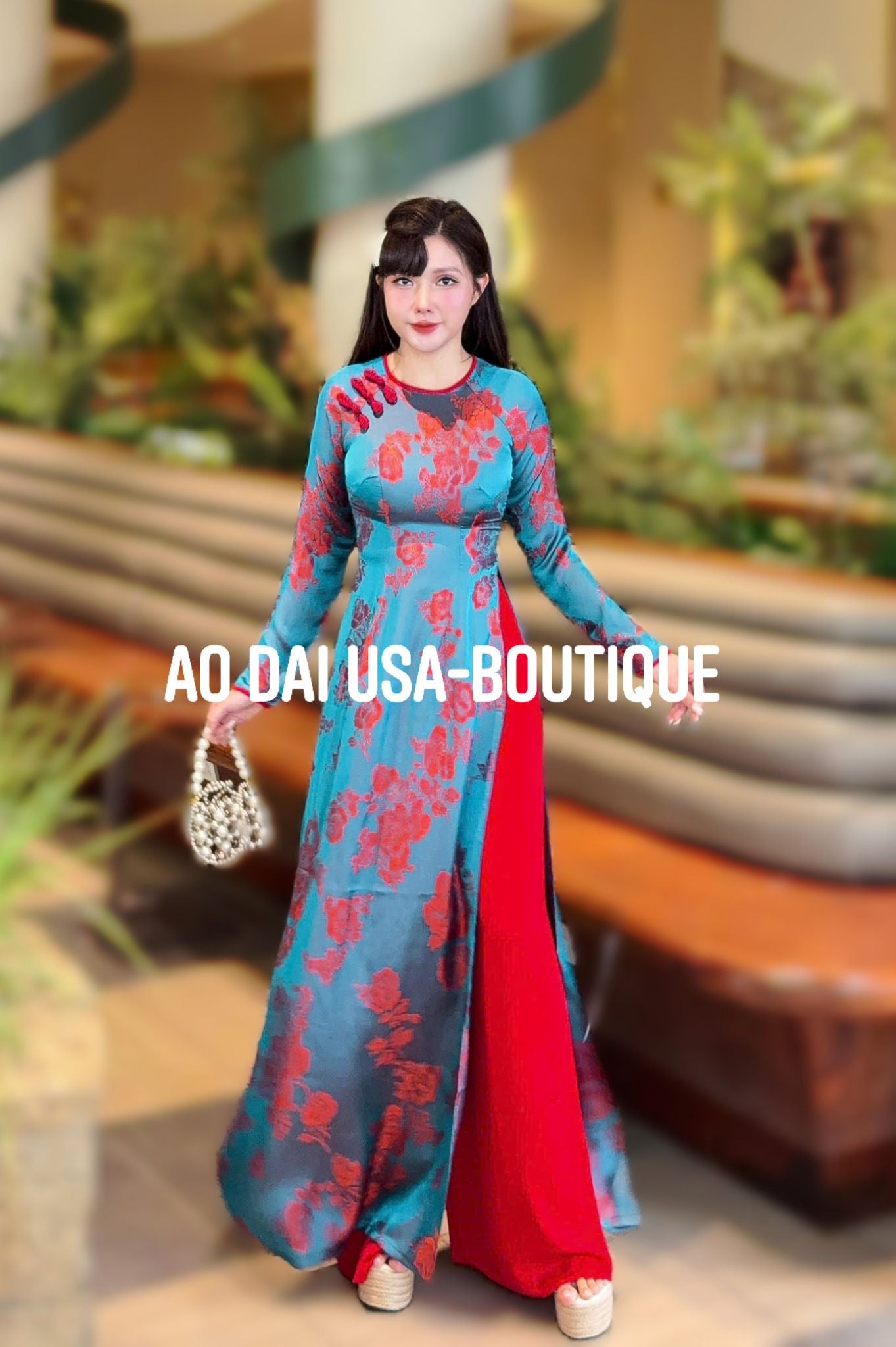 BICH NHU Ao Dai Lua To Tam Van Nam with Red Pants /Loose Style Design Set Ao Dai for Women/ TT81