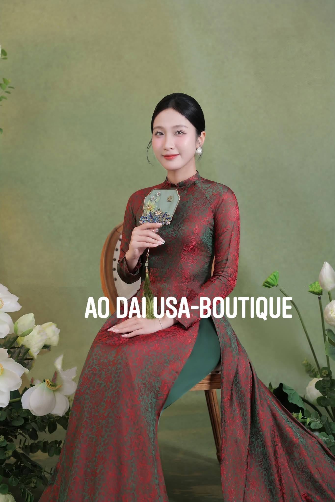 ANH SAO Set Ao Dai Lụa Tô Châu Design For Women Burgundy Color/ Traditional Long dresses Vietnamese/ pants included/ TT95