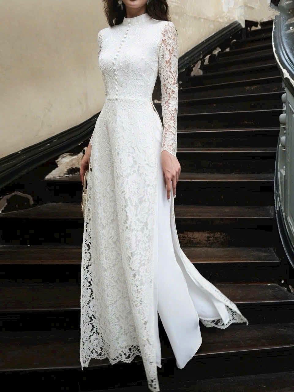 YEN HOA Set Ao Dai Lace Design /White pants included/CT284