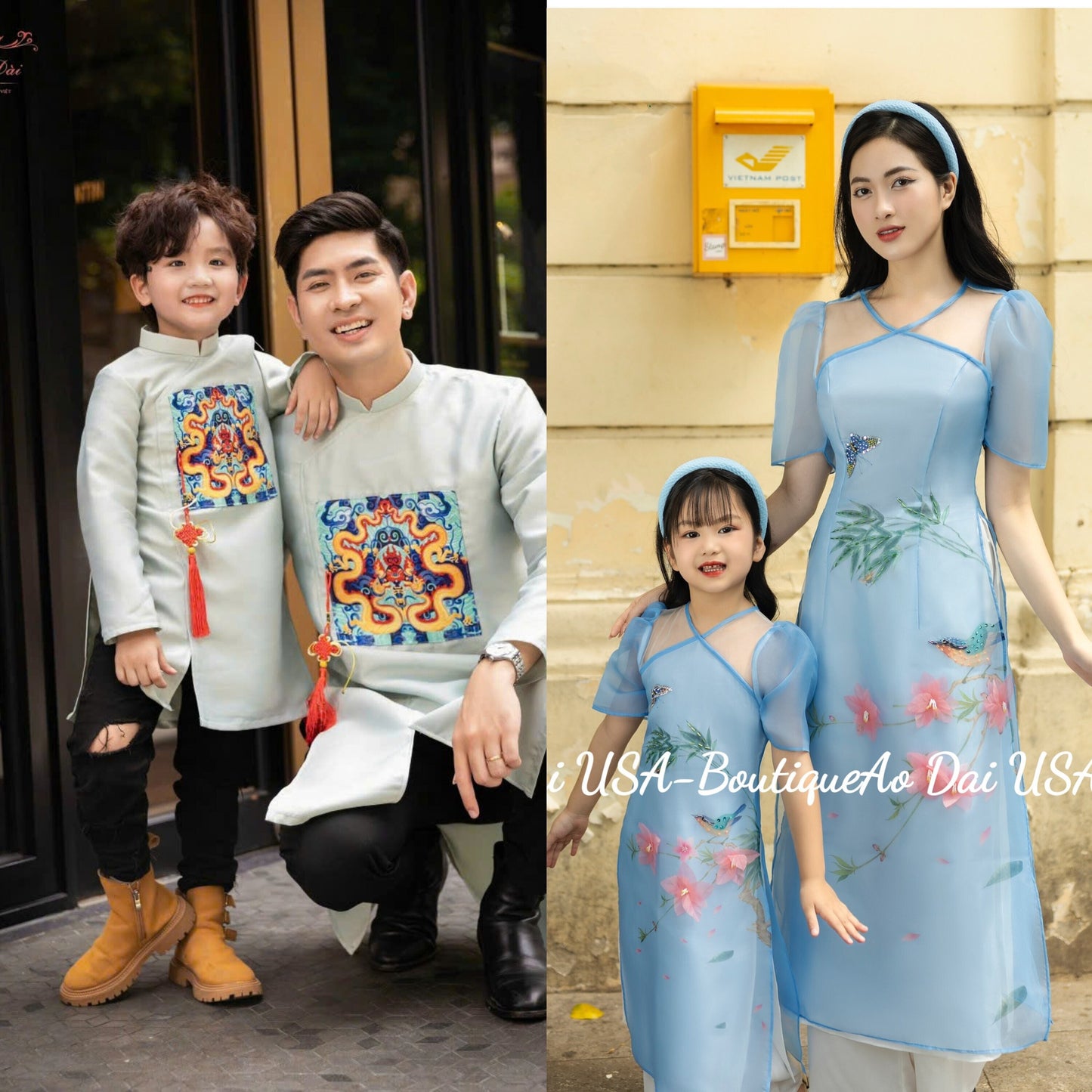 Set Ao Dai Mẹ và be Gai matching - Pants included B283