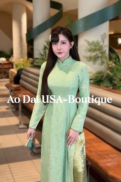 THIEN LY Pastel Green Floral Ao Dai for Women with Shimmering Metallic green Pants/Traditional Vietnamese Dress / B274