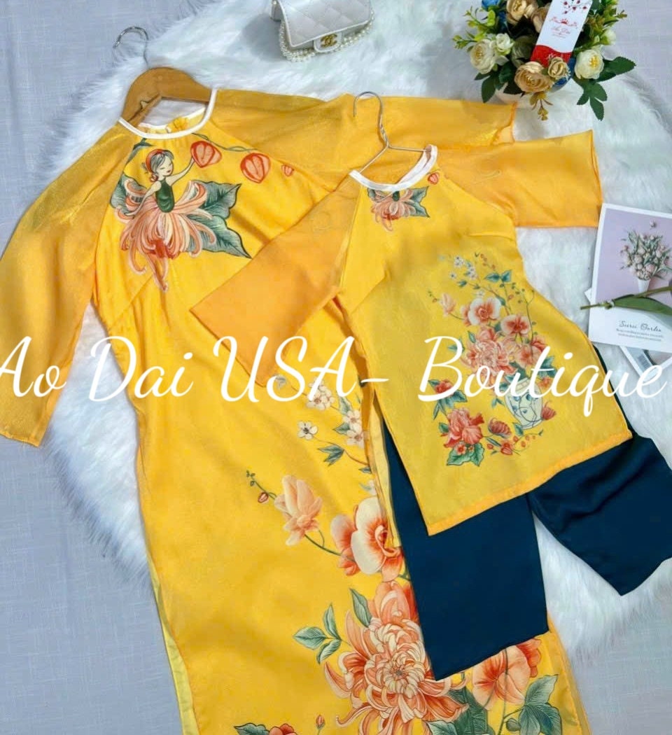 Family Printed Yellow Ao Dai Set B280/122