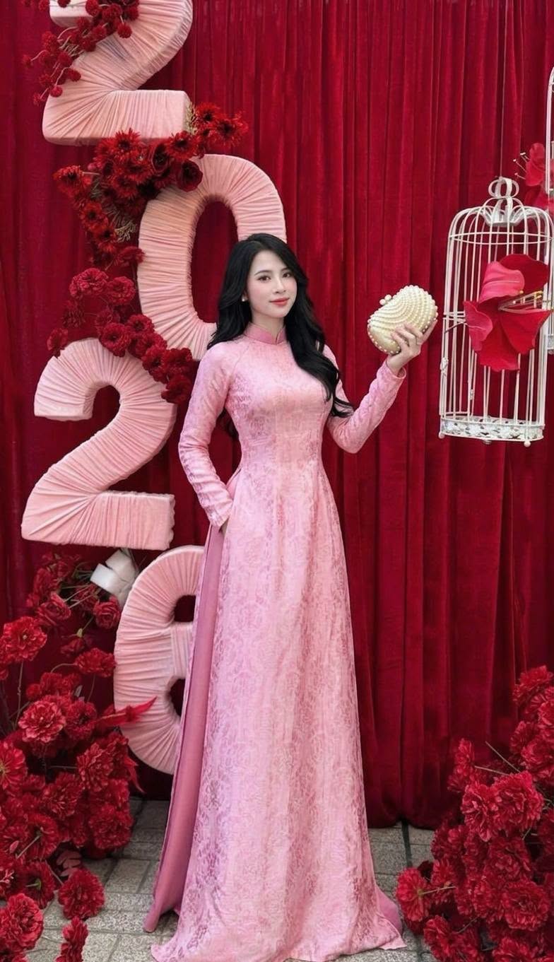 ANH DAO Set Ao Dai Gam Tho Doi Design For Women Blush Pink Color/ Traditional Long dresses Vietnamese/dark pink wide-leg pants included/TT80