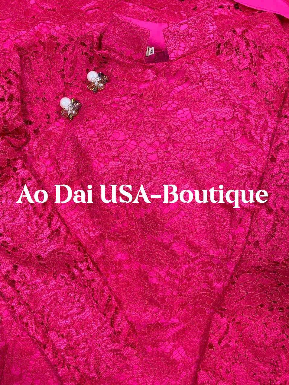 NHU YEN SEt Ao dai for women Lace Hot PInk Color - Traditional Vietnamese Long Dress -Lace Pants white inclued/TT253