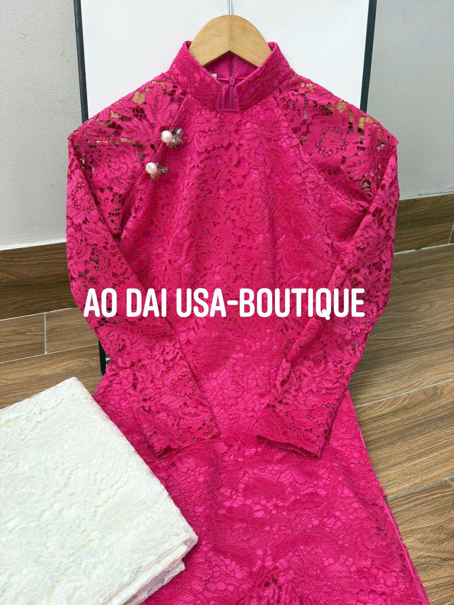 NHU YEN SEt Ao dai for women Lace Hot PInk Color - Traditional Vietnamese Long Dress -Lace Pants white inclued/TT253