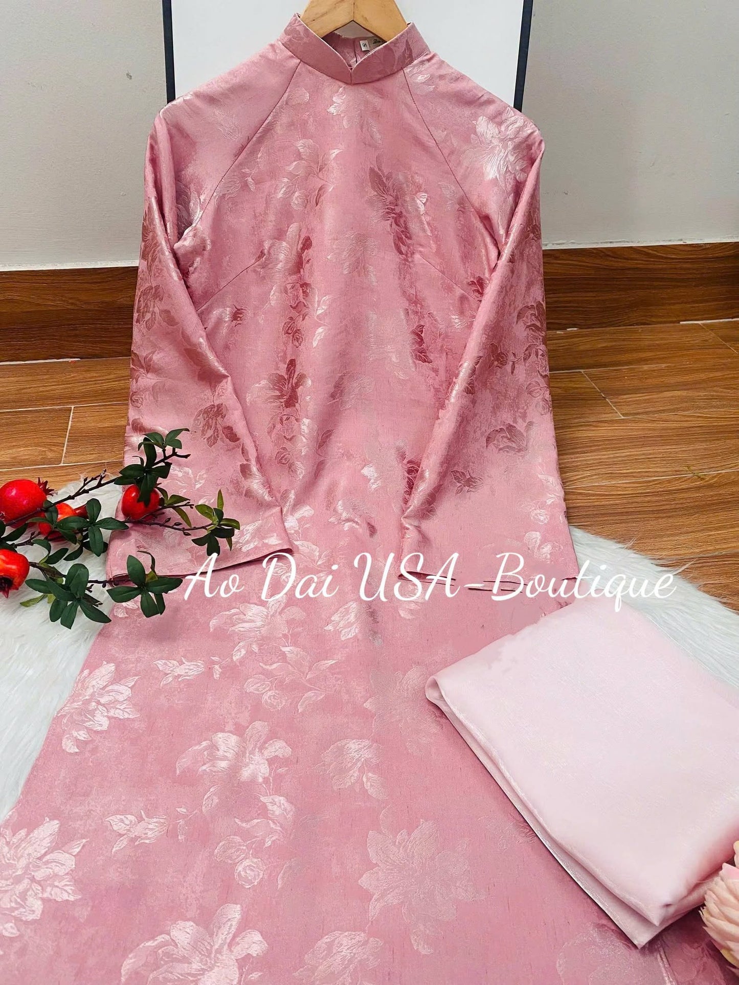 KHOI MAI Set Ao Dai To Tam Van Nam Design Dusty Rose Pink Color/ Traditional Long dresses /pants included/ CT284