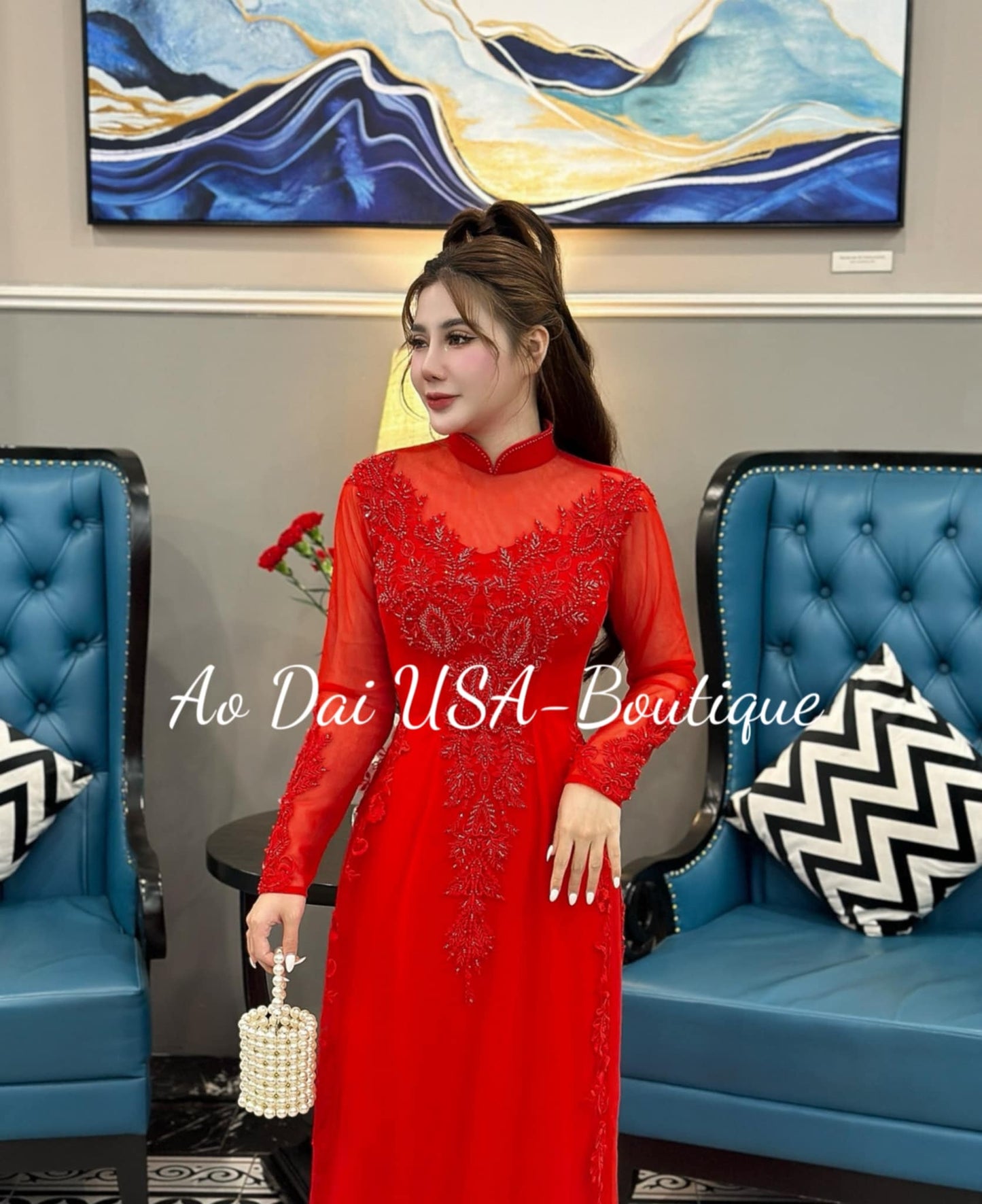 Set Ao Dai Triple layers Design with Crystal B369