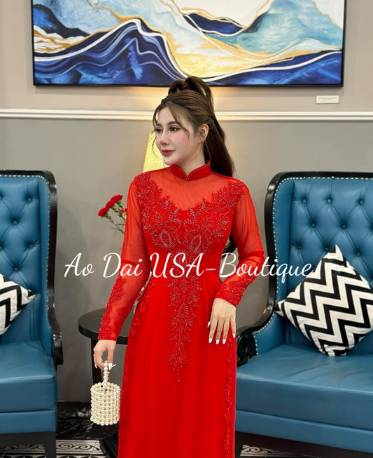 Set Ao Dai Triple layers Design with Crystal B369
