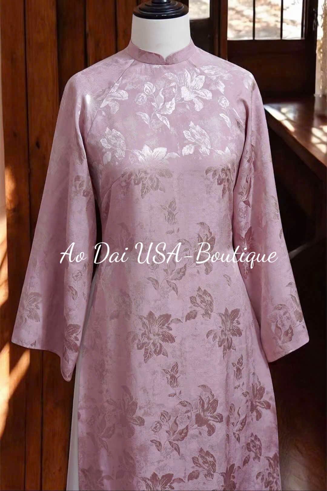 KHOI MAI Set Ao Dai To Tam Van Nam Design Dusty Rose Pink Color/ Traditional Long dresses /pants included/ CT284