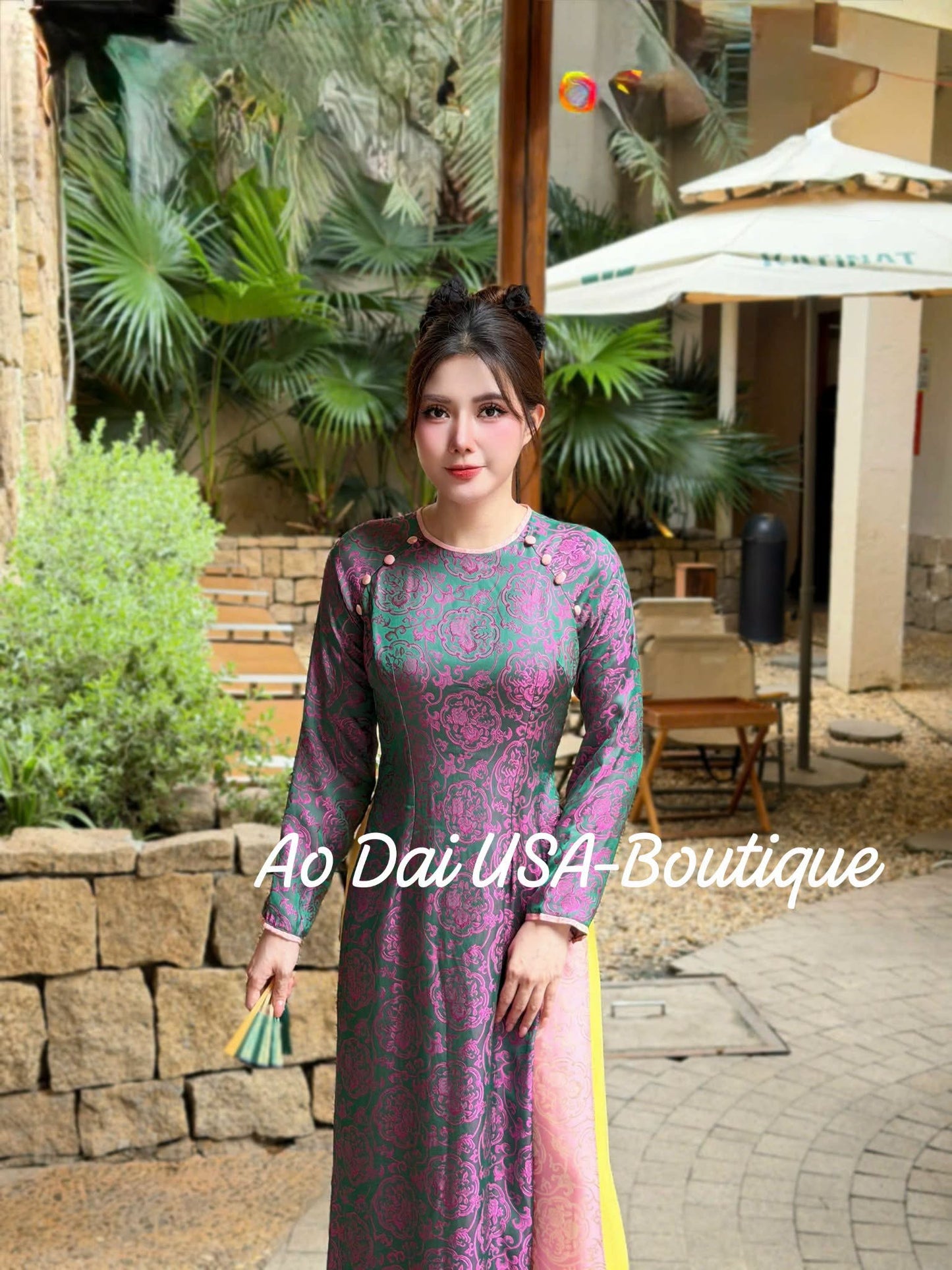 UYEN SAO  Set Ao Dai Lụa Tô Châu Design For Women Burgundy Color/ Traditional Long dresses Vietnamese/ pants included/ TT18