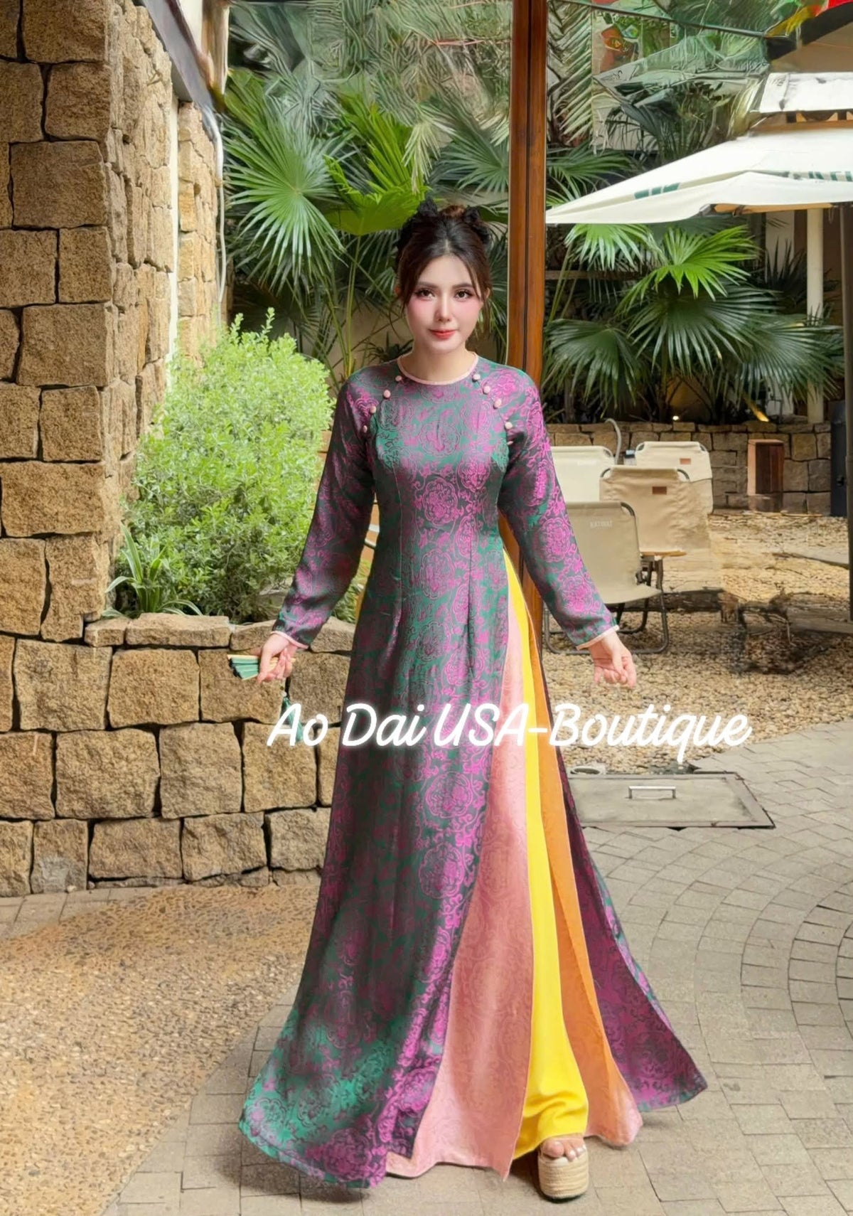 UYEN SAO  Set Ao Dai Lụa Tô Châu Design For Women Burgundy Color/ Traditional Long dresses Vietnamese/ pants included/ TT18