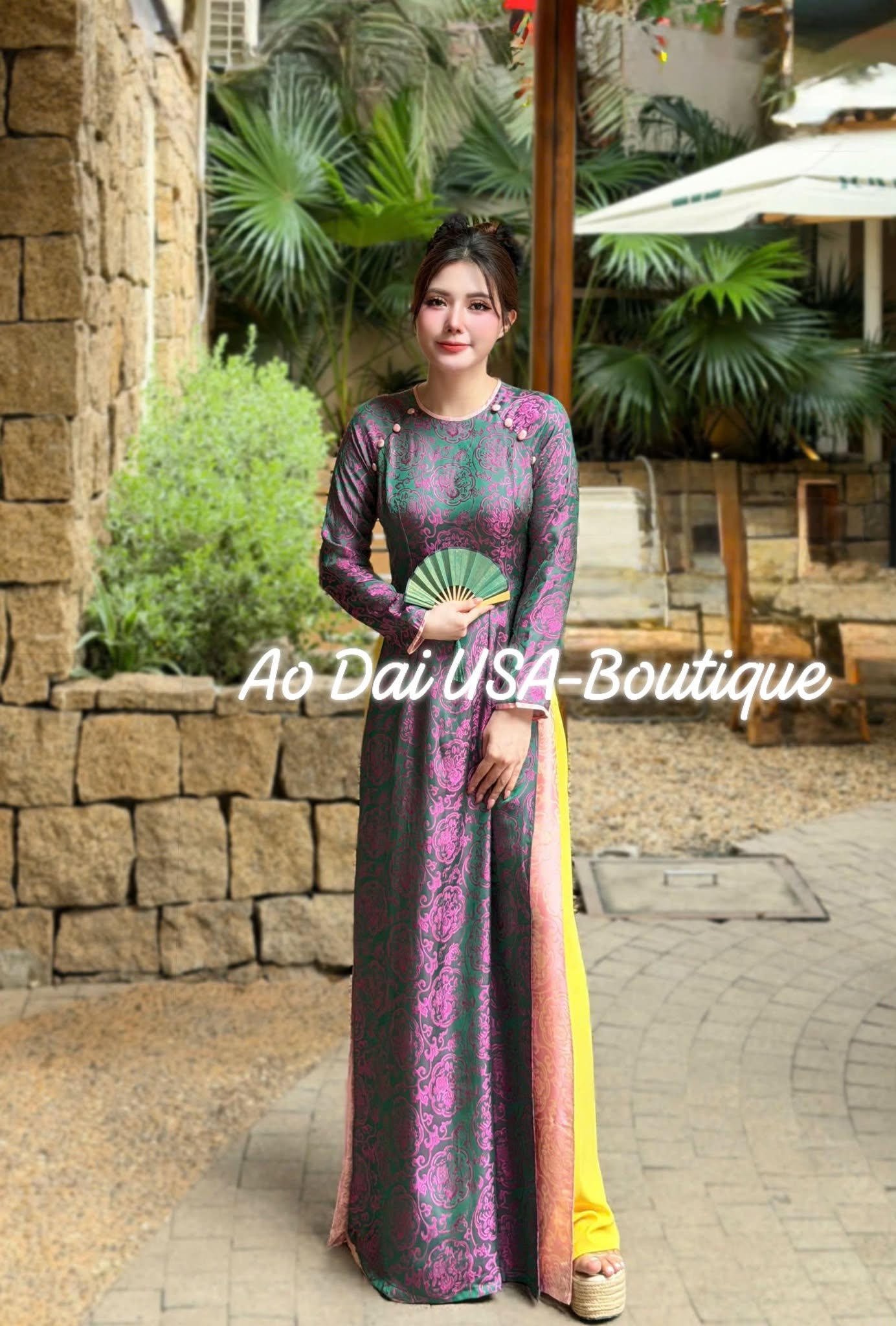 UYEN SAO  Set Ao Dai Lụa Tô Châu Design For Women Burgundy Color/ Traditional Long dresses Vietnamese/ pants included/ TT18