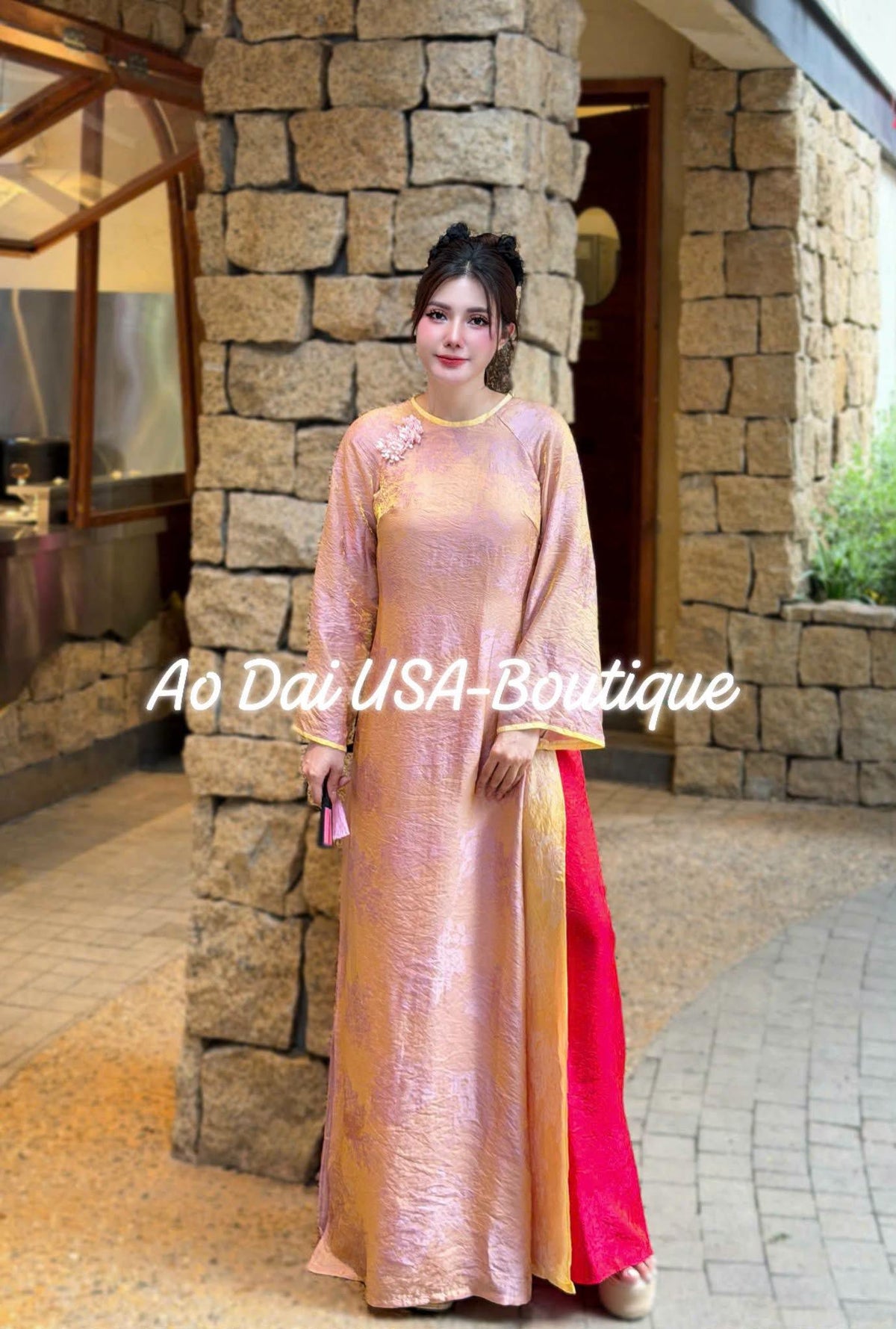 YEN DAO Set Ao Dai To Tam Tencel Design For Women pink Color/ Traditional Long dresses Vietnamese/ pants included/CT305