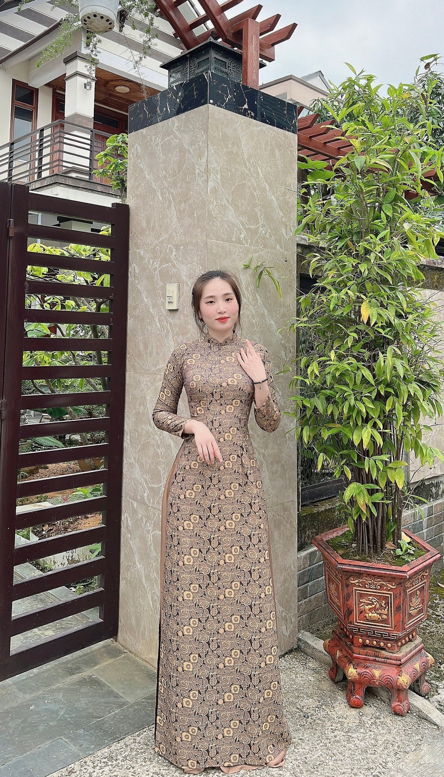 Top Only-Ao Dai Lua To tam thai tuan with 2 colors yellow and brown- TT91