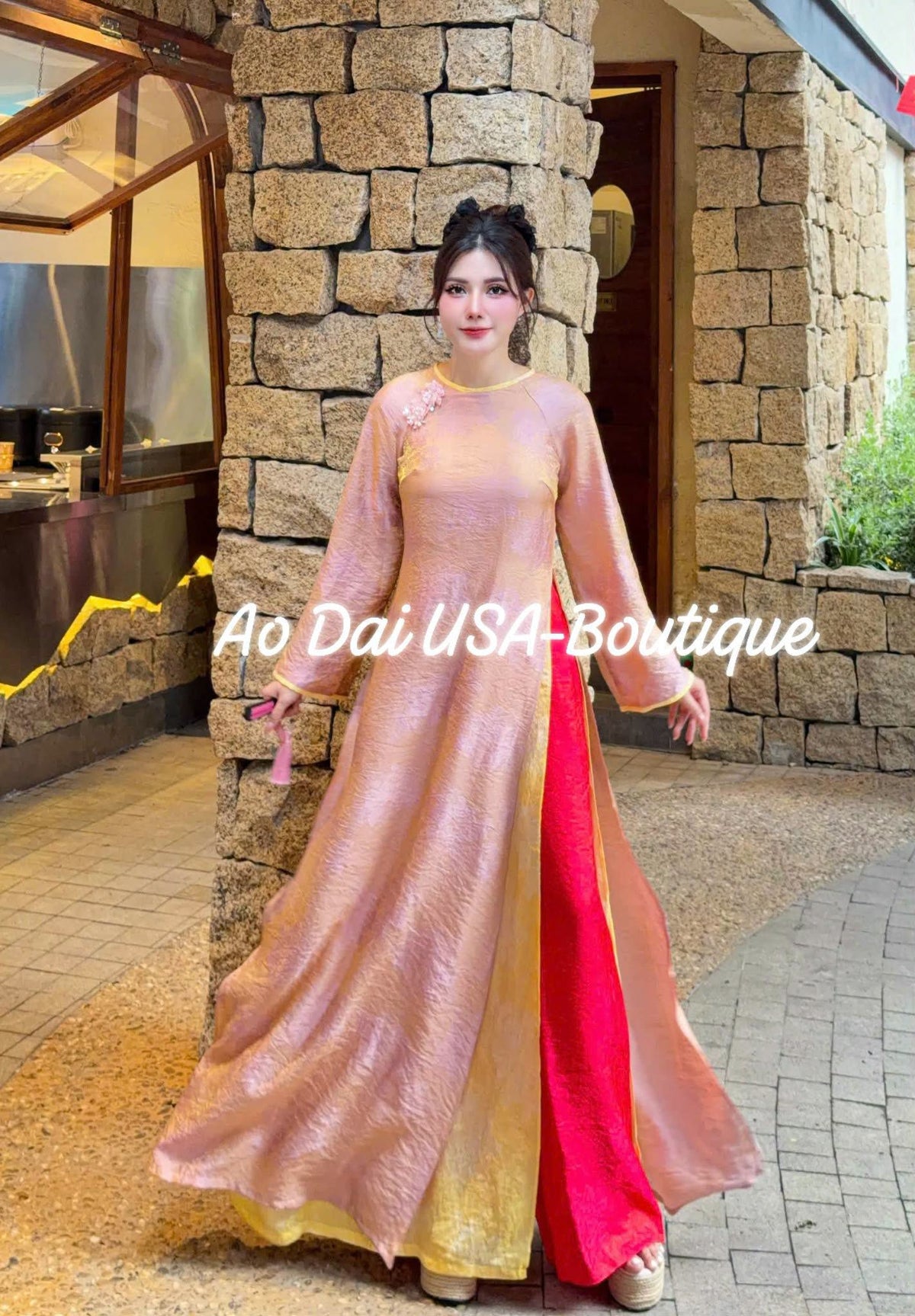 YEN DAO Set Ao Dai To Tam Tencel Design For Women pink Color/ Traditional Long dresses Vietnamese/ pants included/CT305