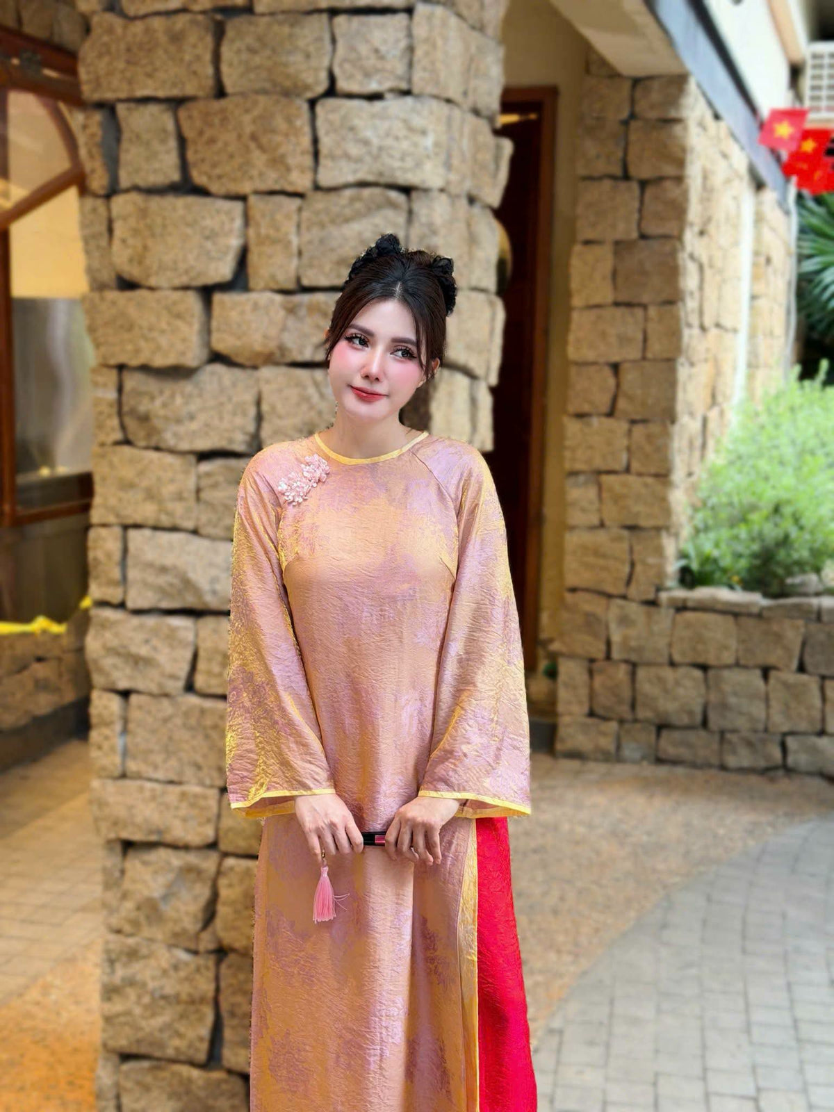 YEN DAO Set Ao Dai To Tam Tencel Design For Women pink Color/ Traditional Long dresses Vietnamese/ pants included/CT305