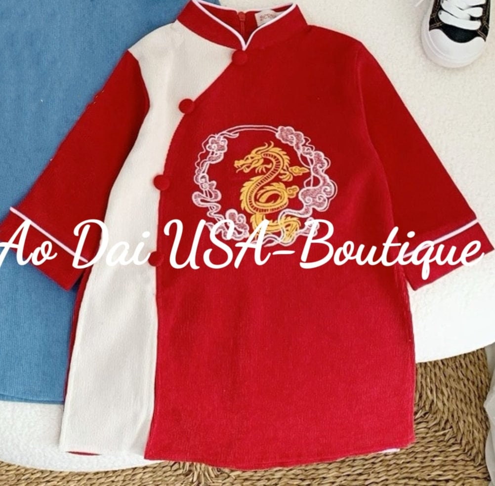 Ao Dai Boy Red/Yellow Embroidery Dragon B276