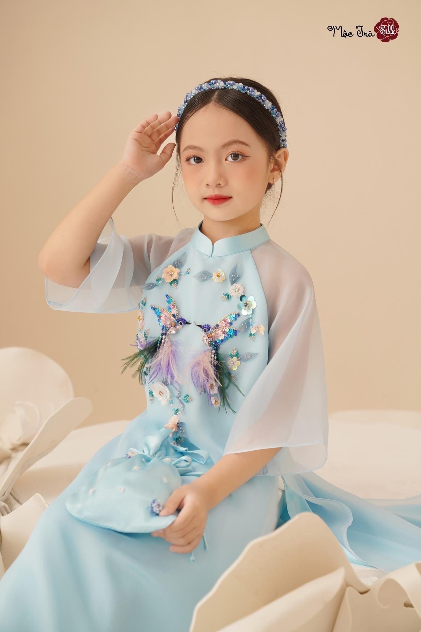 Set Áo Dai Mẹ và be Gai/ Ao Dai Cach Tan matching mom and girls/Matching mom & baby girl Ao dai set| Pants included| Ao dai for baby girl.