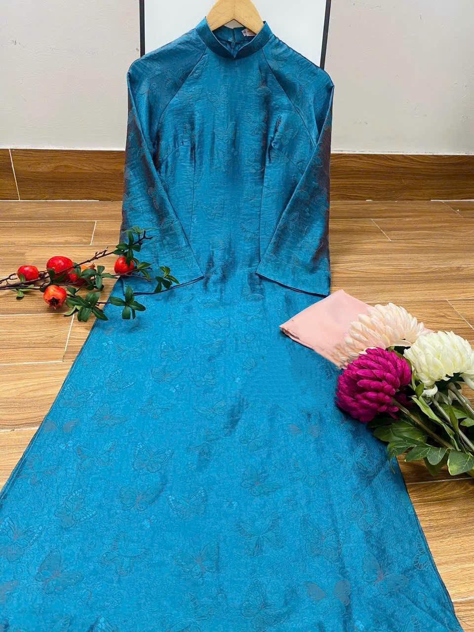 ANH MINH Set Ao Dai Gam Ho Diep Design For Women navy Color/ Traditional Long dresses Vietnamese/Dark Blue pants included/CT300