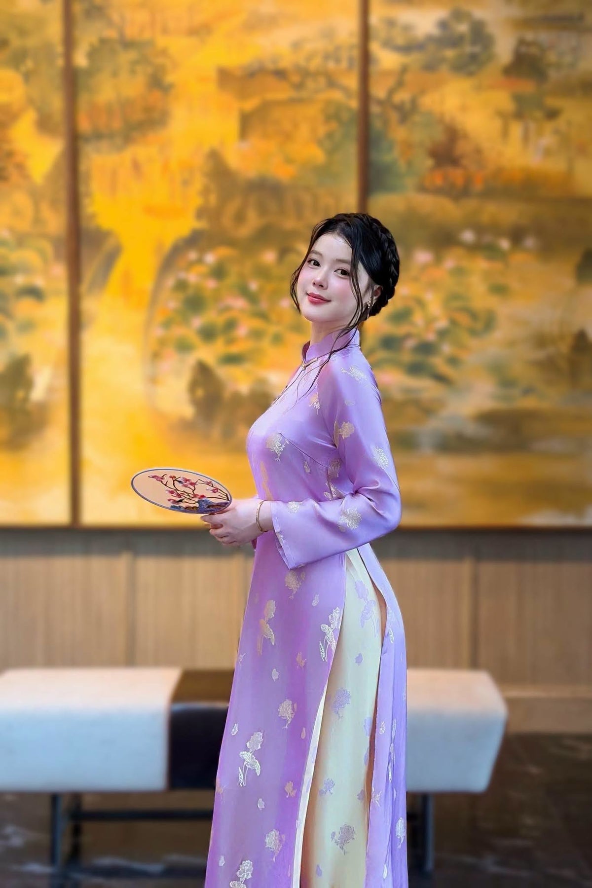 MISA  Set Ao Dai Tơ Tam Anh Sao Design For Women Light Purple Color/ Traditional Long dresses Vietnamese/ pants included/TT98